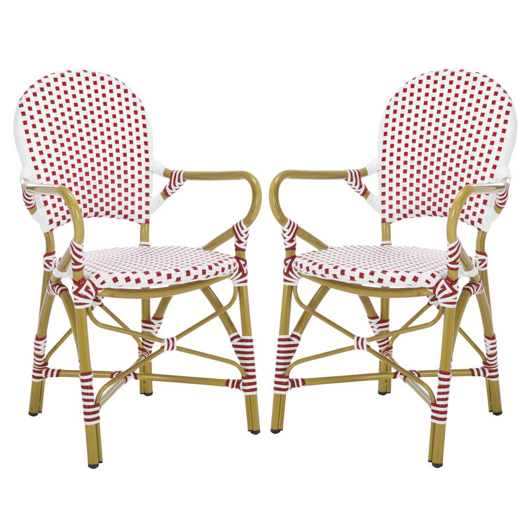Coastal Cottage Red and White Transitional Arm Chair, Set of 2