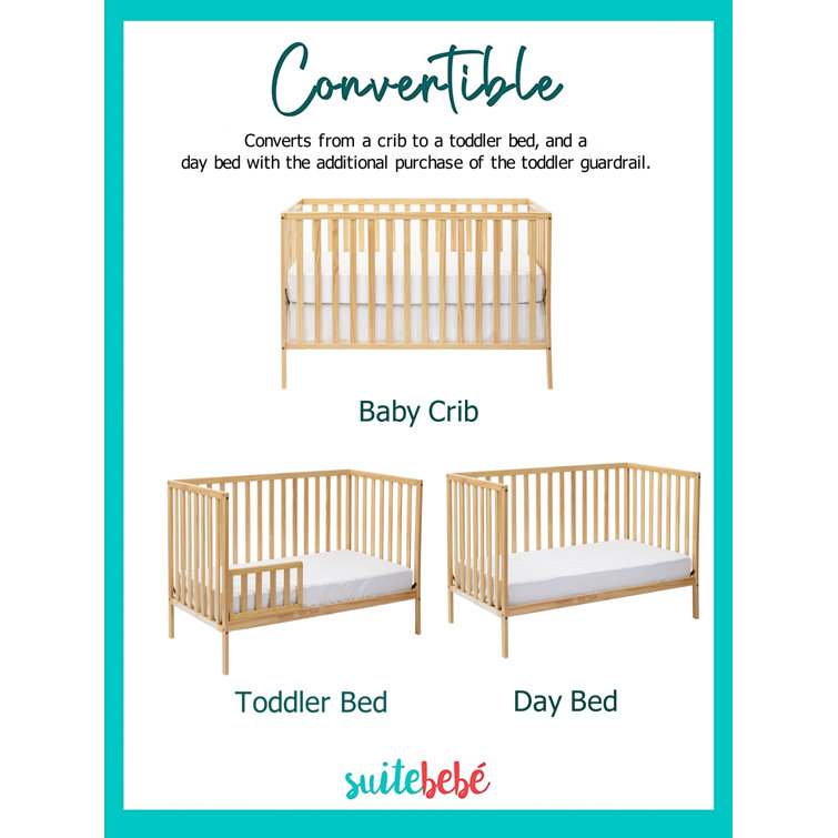 Natural Wood 3-in-1 Convertible Crib with Slatted Design