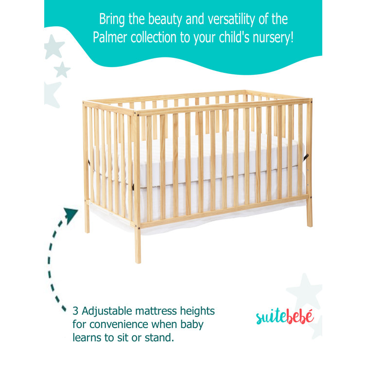 Natural Wood 3-in-1 Convertible Crib with Slatted Design