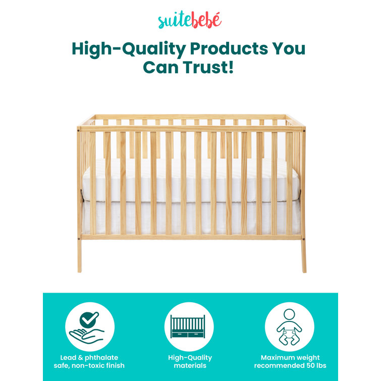 Natural Wood 3-in-1 Convertible Crib with Slatted Design