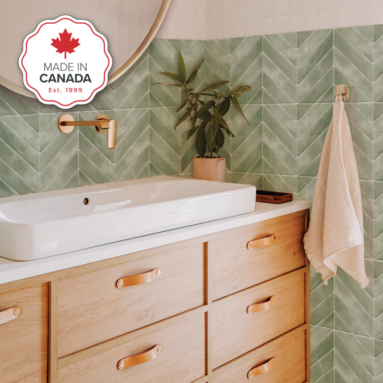 Chevron Solna Green Glossy Peel and Stick Backsplash Tile Set