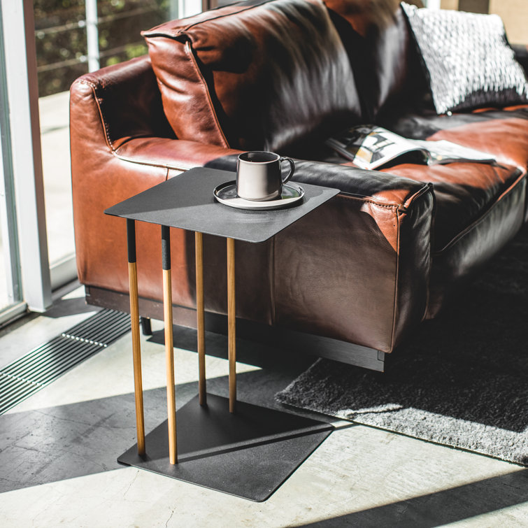 Scandinavian Medium Wood and Black Steel Square Side Table