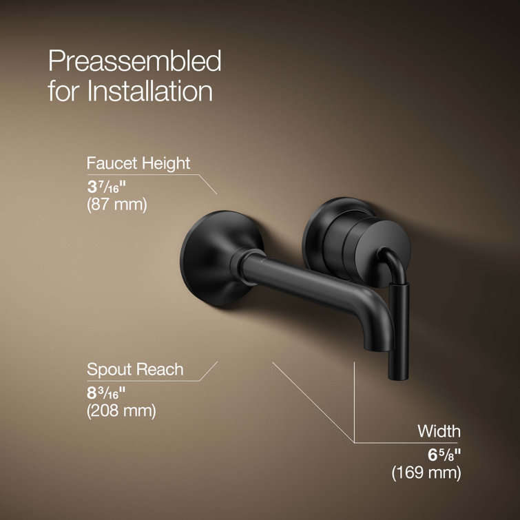 Tone Matte Black Midcentury Modern Wall-Mount Bathroom Faucet