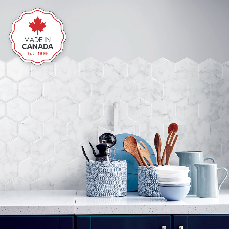 Glossy White Hexagonal Peel and Stick Wall Tile Set