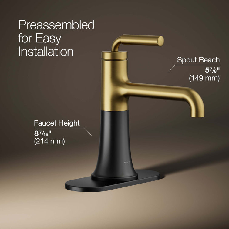 Matte Black and Moderne Brass Single-Handle Bathroom Faucet