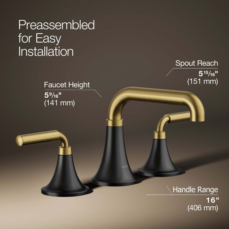Matte Black and Moderne Brass Widespread Bathroom Faucet