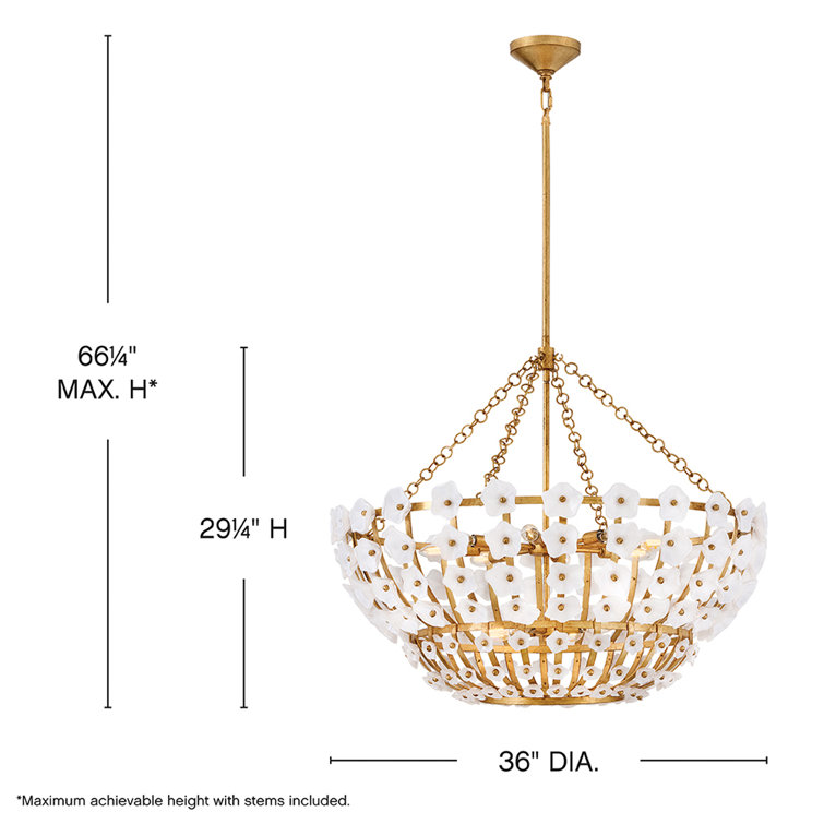Azalea 12-Light Distressed Brass and Glass Chandelier