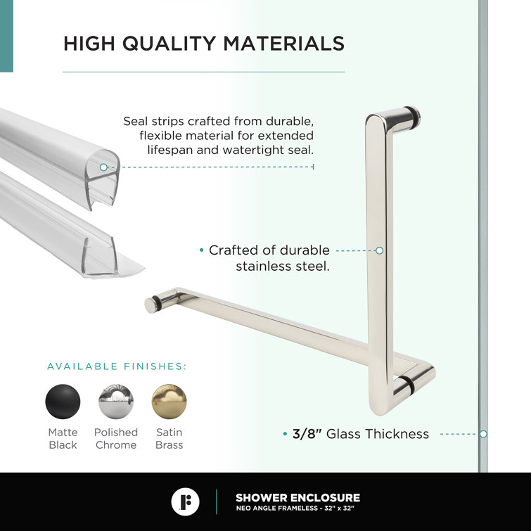 32" Polished Chrome Frameless Tempered Glass Neo Angle Shower Enclosure