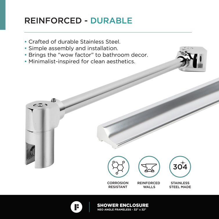 32" Polished Chrome Frameless Tempered Glass Neo Angle Shower Enclosure