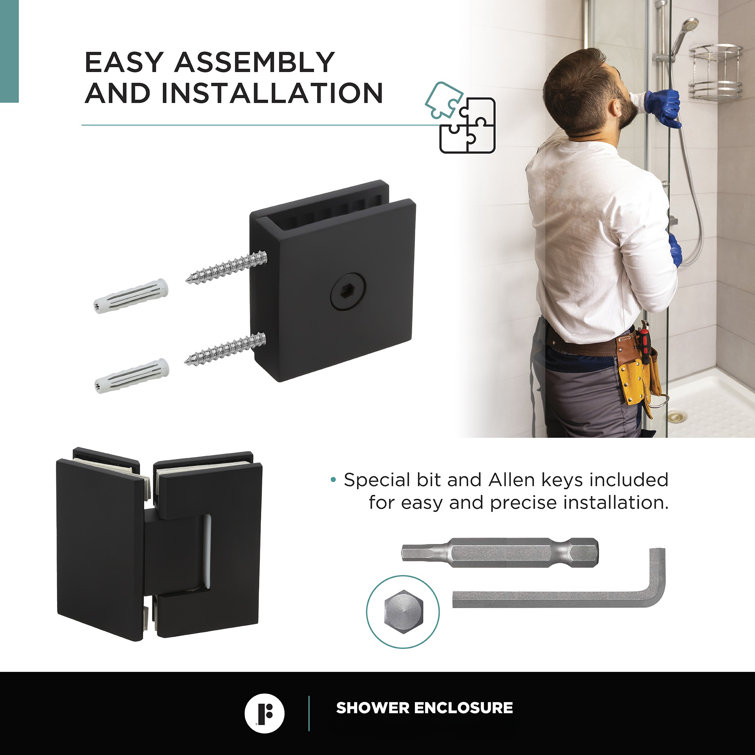 Black Tempered Glass Frameless Corner Shower Enclosure - 34" x 34" x 74"