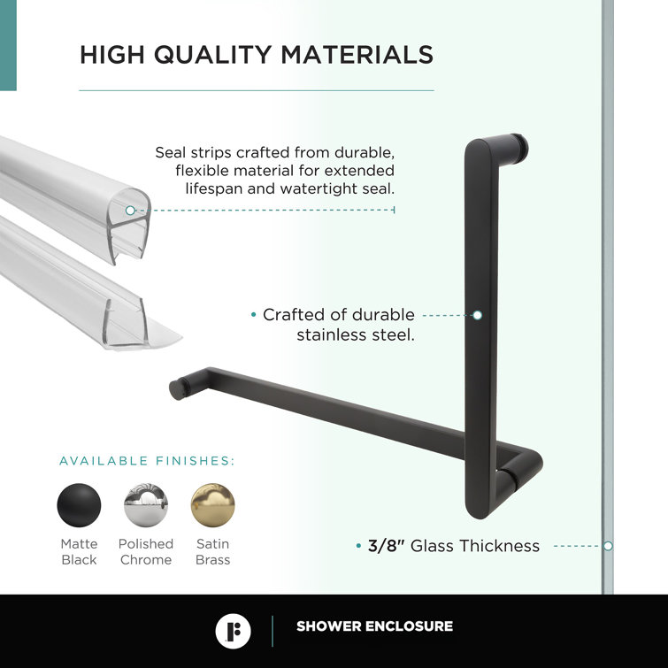 Black Tempered Glass Frameless Corner Shower Enclosure - 34" x 34" x 74"