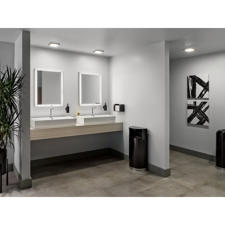 Sleek Matte Silver LED Vanity Mirror with Frosted Acrylic Shade