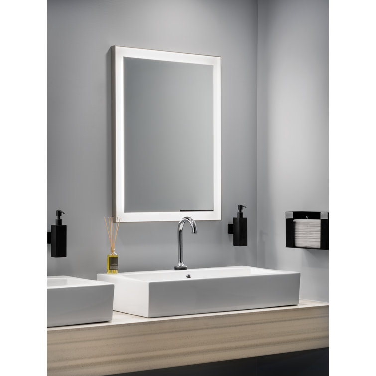 Sleek Matte Silver LED Vanity Mirror with Frosted Acrylic Shade