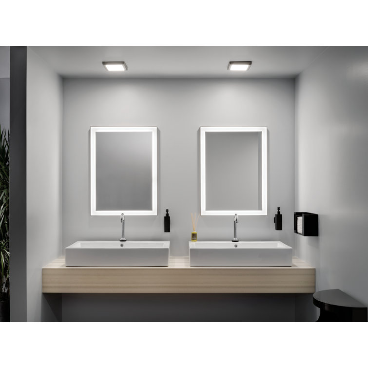 Sleek Matte Silver LED Vanity Mirror with Frosted Acrylic Shade