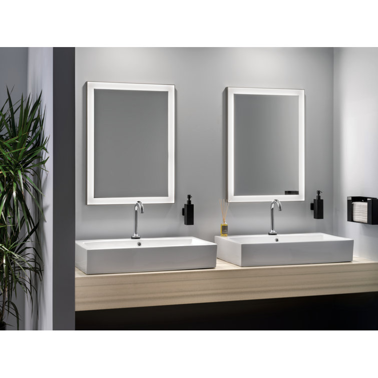 Sleek Matte Silver LED Vanity Mirror with Frosted Acrylic Shade