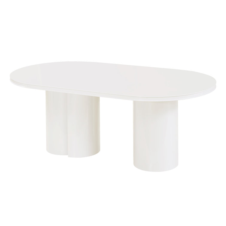 Elora White Lacquer Contemporary Oval Dining Table