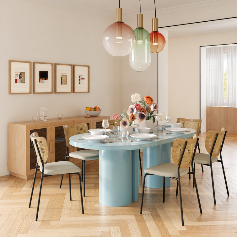 Elora Blue Lacquer Oval Contemporary Dining Table