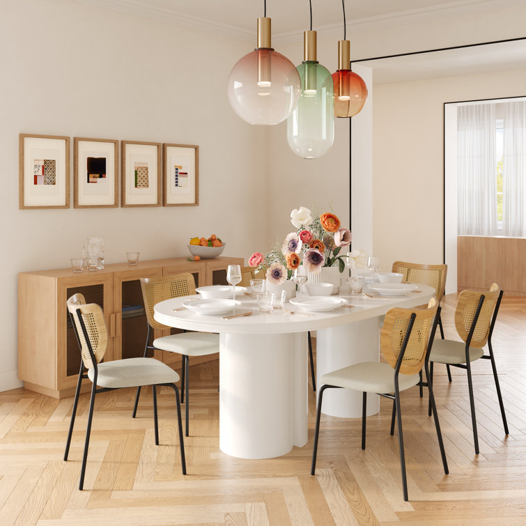 Elora White Lacquer Contemporary Oval Dining Table