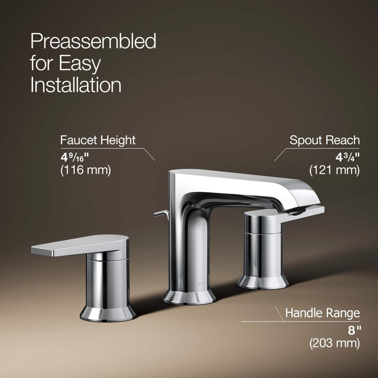 Polished Chrome Minimalist Widespread Bathroom Faucet with Pop-Up Drain