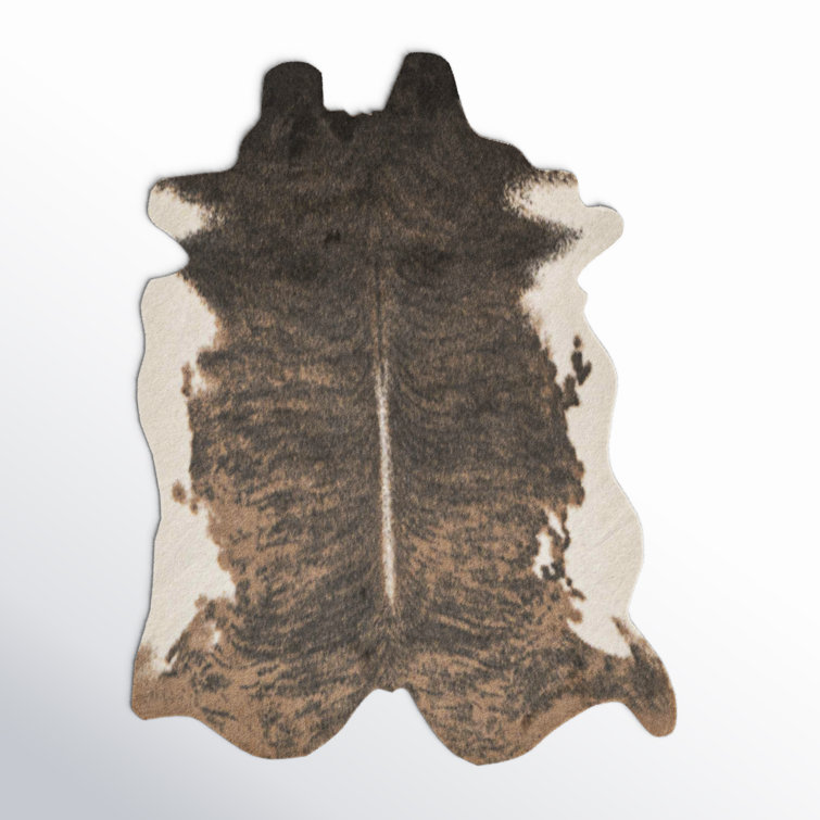 Beige and Brown Faux Cowhide Stain-Resistant Rug