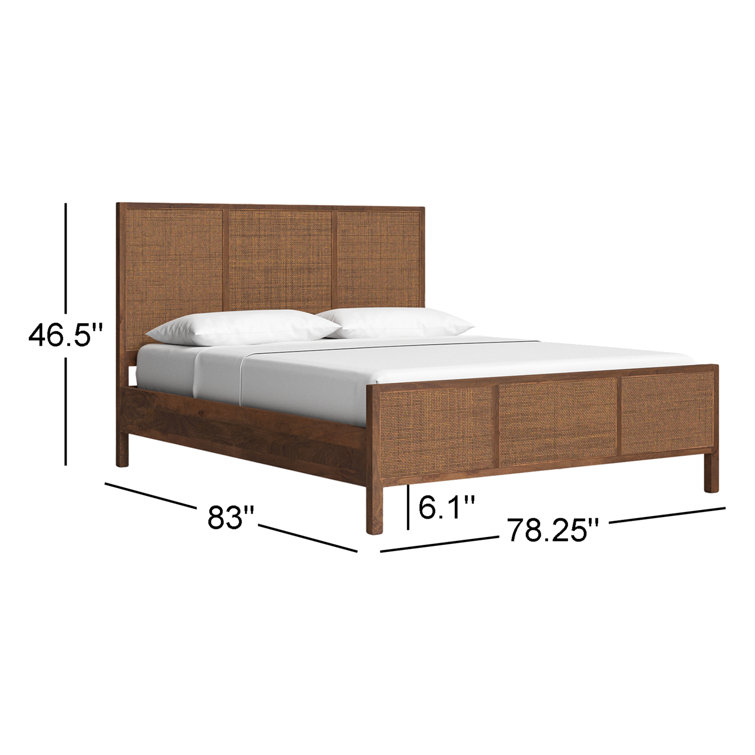 King Brown Mango Wood Panel Bed with Cane Headboard