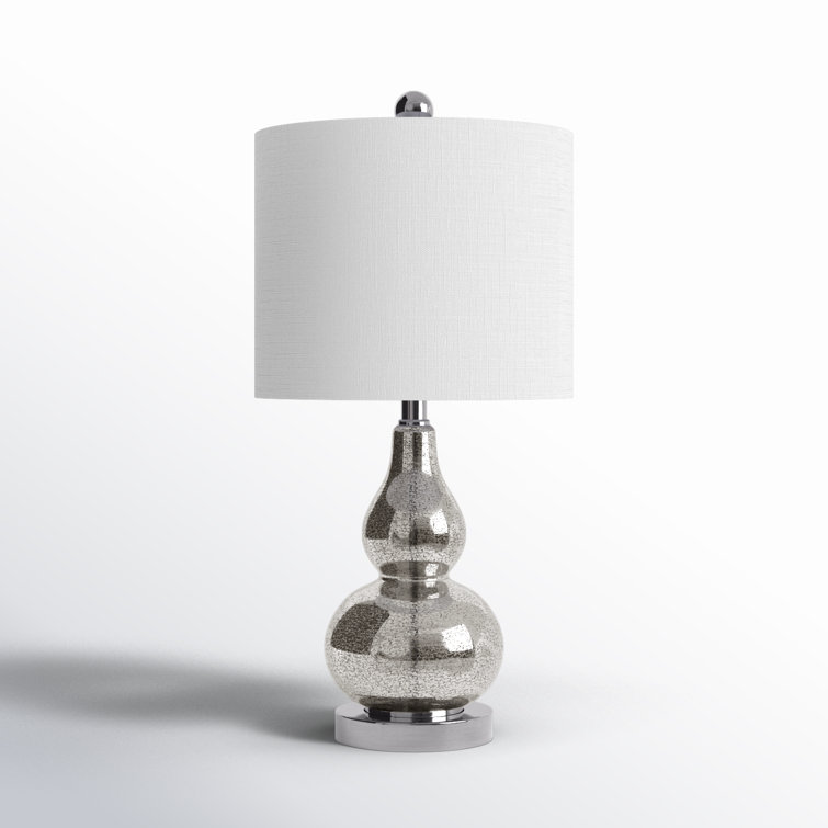 Anya 20.5" Mercury Silver Hand-Blown Glass Table Lamp with White Linen Shade