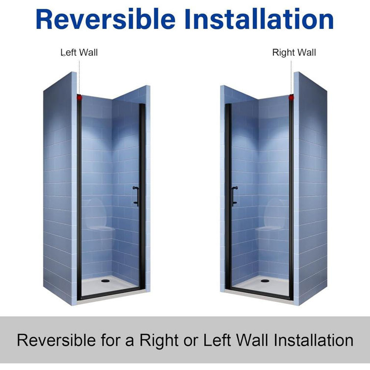 Matte Black Frameless Pivot Shower Door with Clear Glass