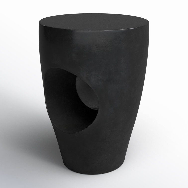 Aishi Modern Concrete Round Accent Table, Black, 21"