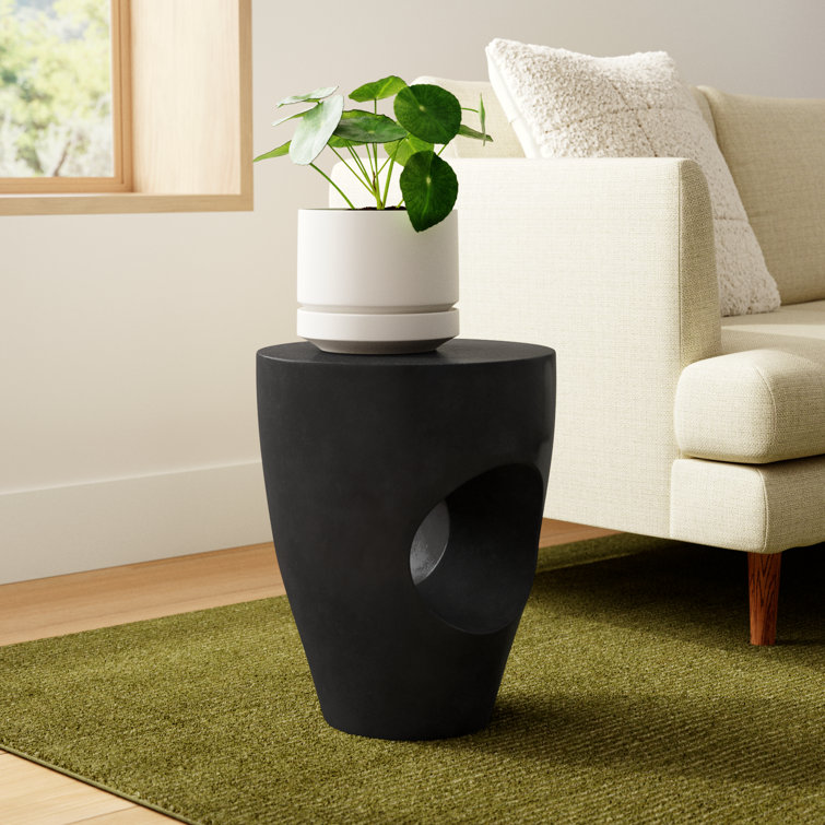Aishi Modern Concrete Round Accent Table, Black, 21"