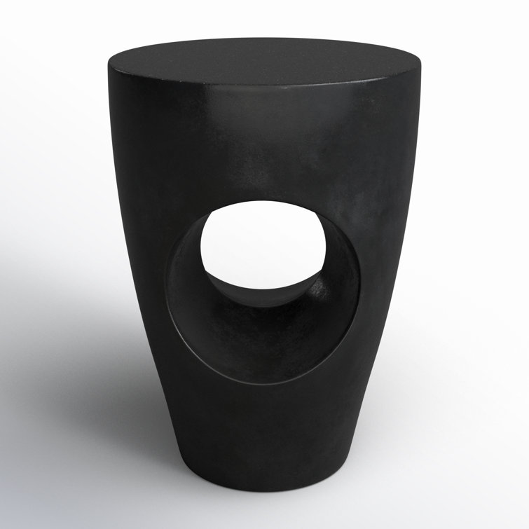 Aishi Modern Concrete Round Accent Table, Black, 21"