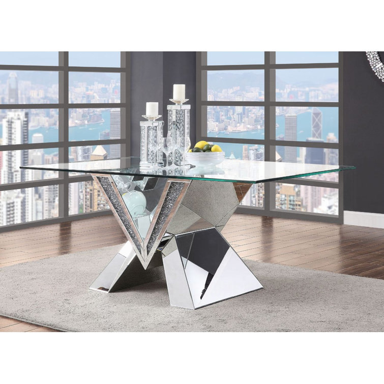 Noralie 72" Clear Glass and Mirrored Pedestal Dining Table