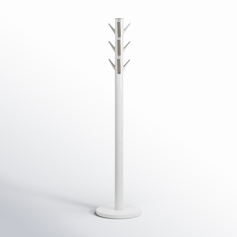 Sleek Flapper 9-Hook White Wooden Freestanding Coat Rack