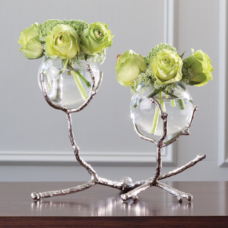 Nickel Twist Glass Bud Vase Duo with Handcrafted Detail