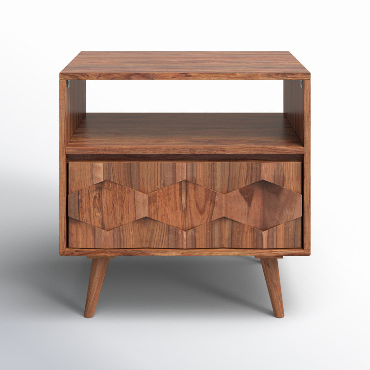 Mid-Century Sheesham Wood 22" Brown Nightstand with Drawer