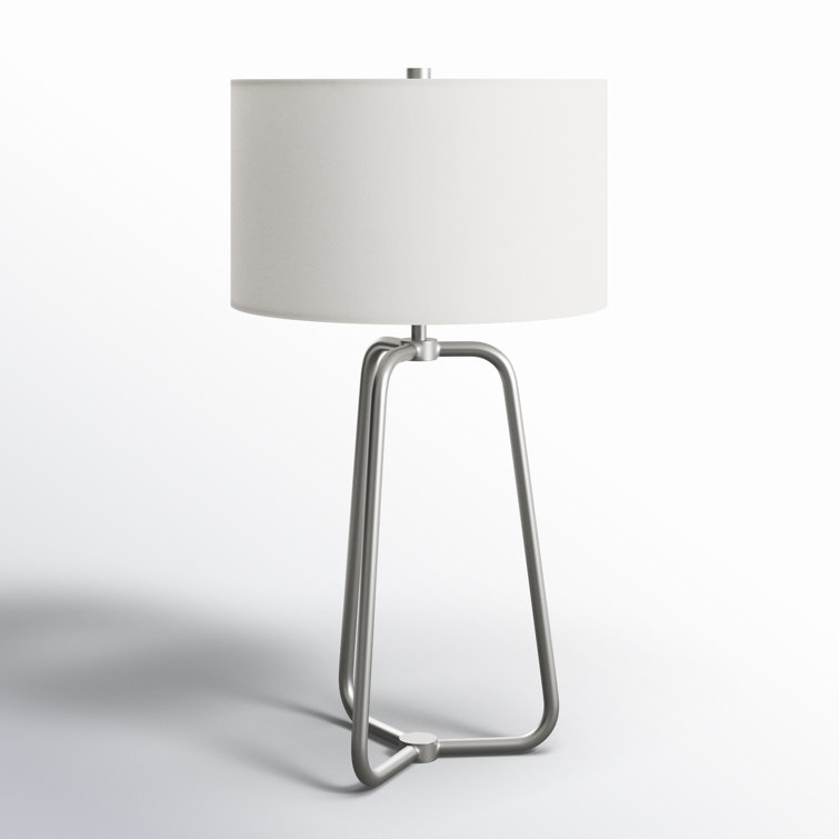 Sleek 25" Silver Metal Table Lamp with White Cotton Shade