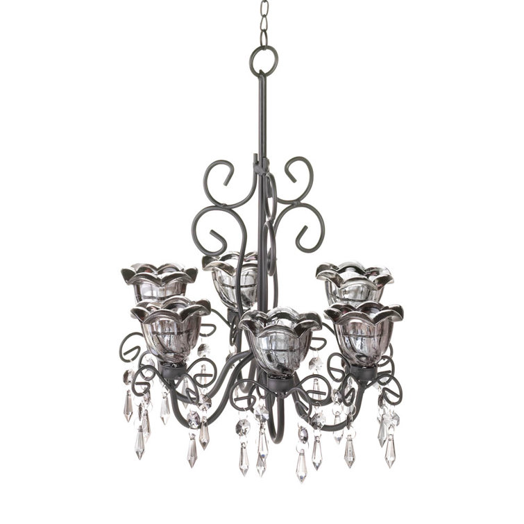 Midnight Blossom Black Crystal Outdoor Candle Chandelier