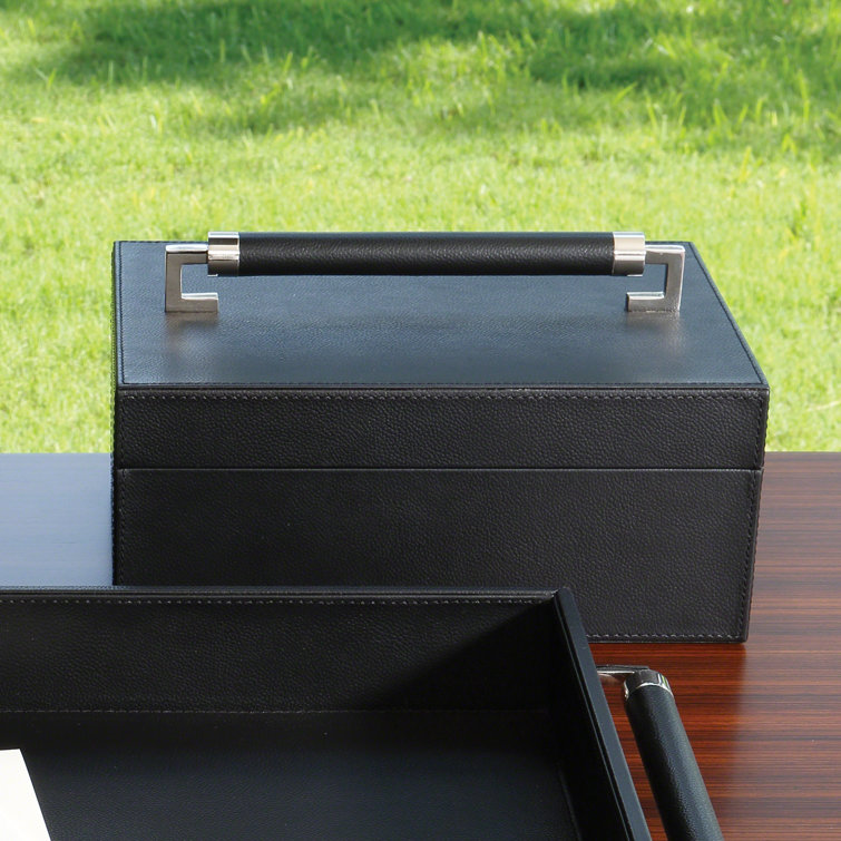 Handmade Black Leather Rectangular Storage Box
