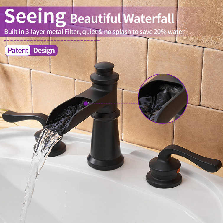 Matte Black Double Handle Widespread Waterfall Bathroom Faucet