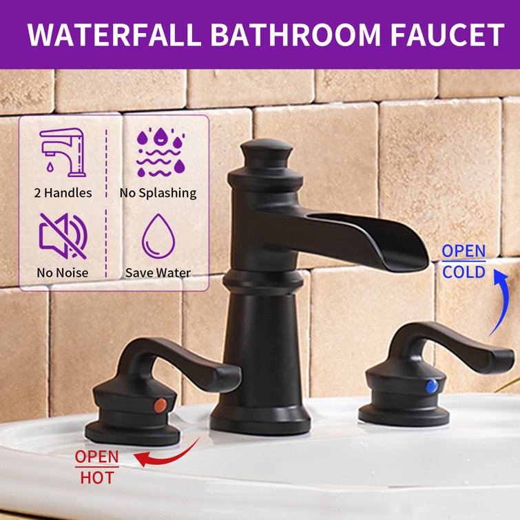 Matte Black Double Handle Widespread Waterfall Bathroom Faucet