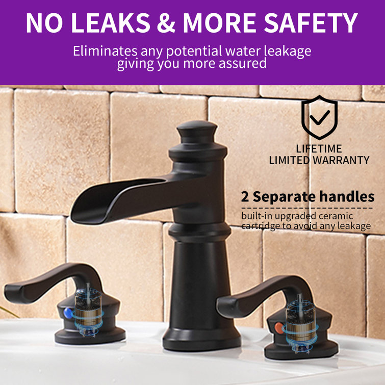 Matte Black Double Handle Widespread Waterfall Bathroom Faucet