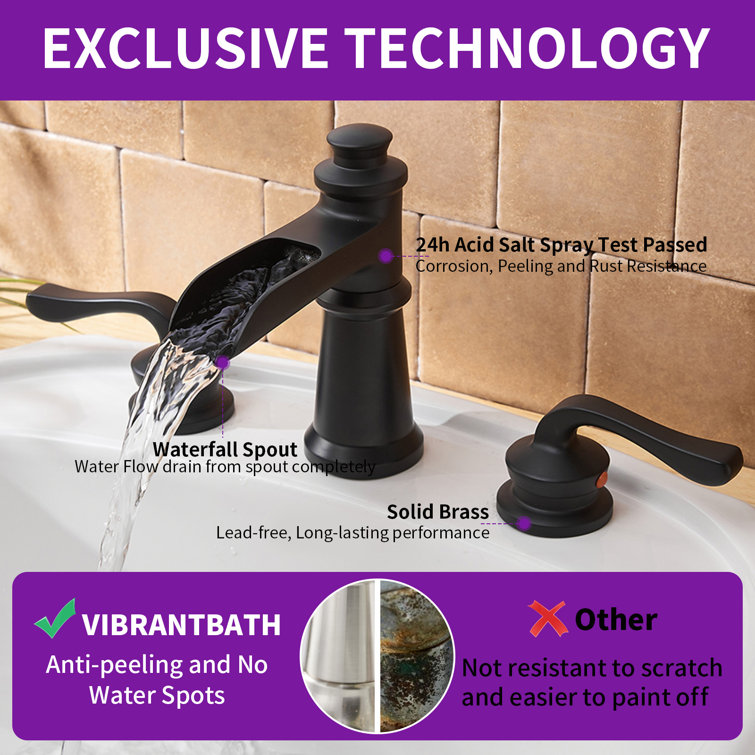Matte Black Double Handle Widespread Waterfall Bathroom Faucet
