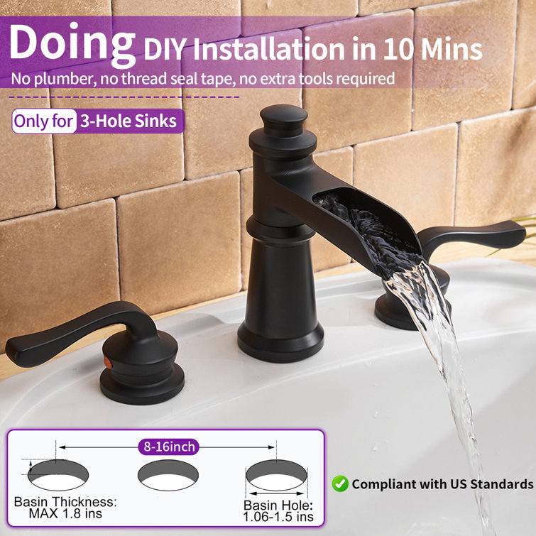 Matte Black Double Handle Widespread Waterfall Bathroom Faucet