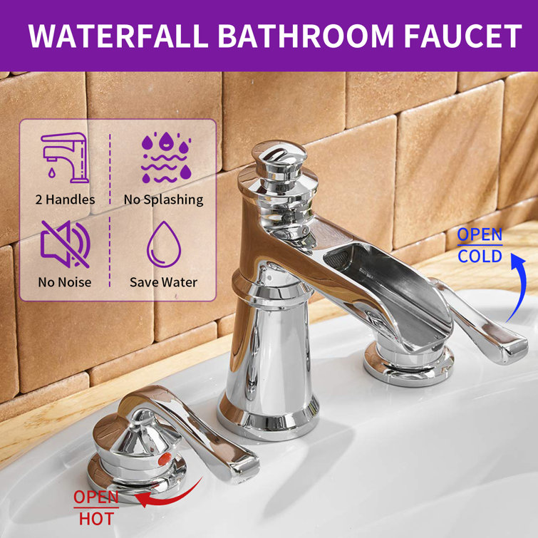 Polished Chrome 8-inch Double Handle Widespread Bathroom Faucet
