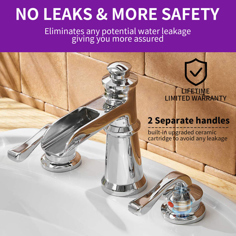 Polished Chrome 8-inch Double Handle Widespread Bathroom Faucet