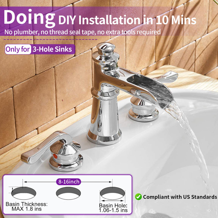 Polished Chrome 8-inch Double Handle Widespread Bathroom Faucet