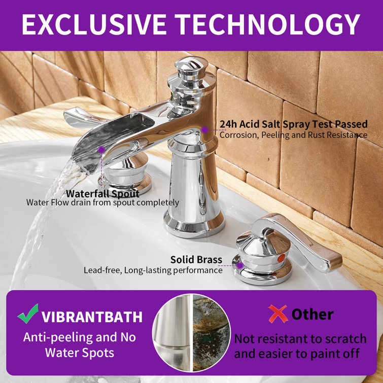 Polished Chrome 8-inch Double Handle Widespread Bathroom Faucet