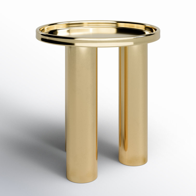 Gold Round Iron End Table with Three Legs