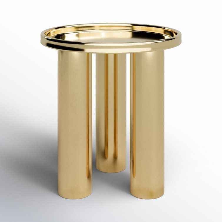 Gold Round Iron End Table with Three Legs