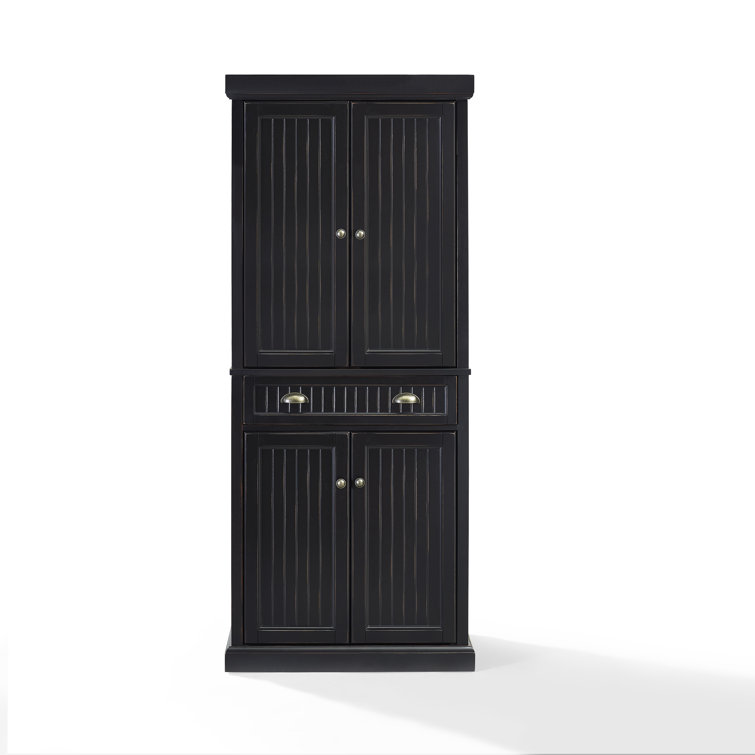 Seaside Distressed Black Solid Hardwood Coastal Pantry Cabinet