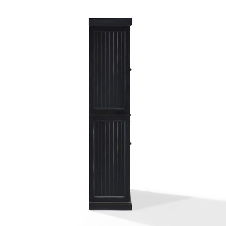 Seaside Distressed Black Solid Hardwood Coastal Pantry Cabinet